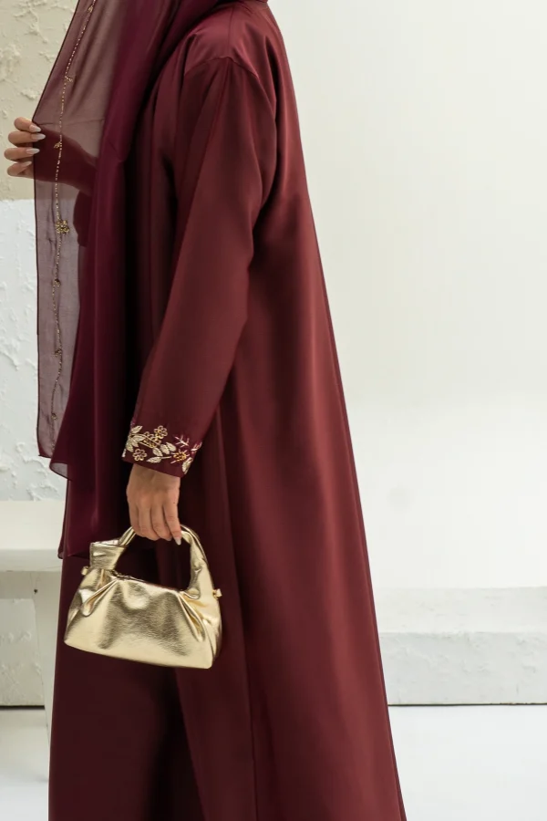 Maroon abaya dress embellished sleeve
